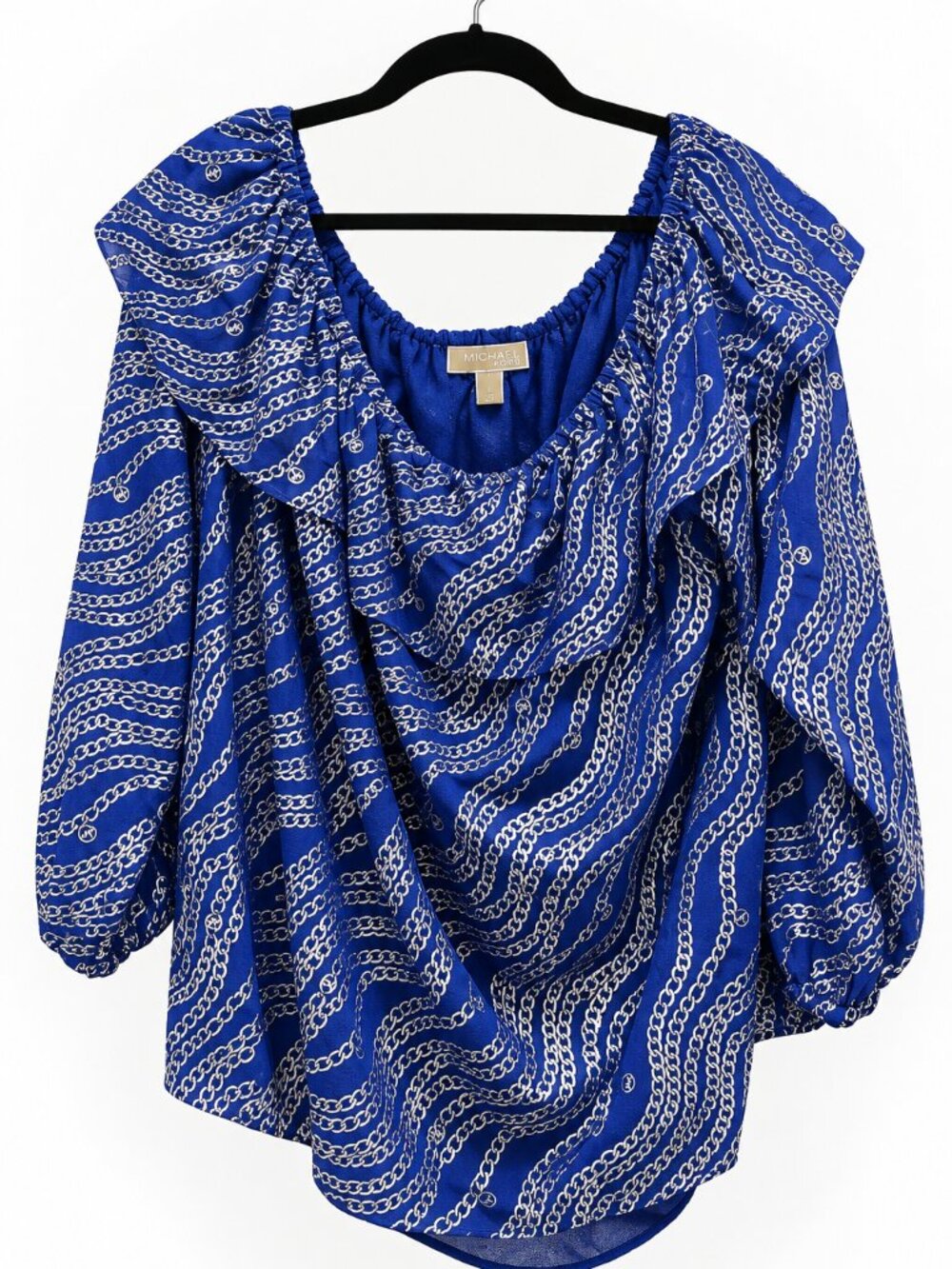 MICHAEL Michael Kors Women’s Plus Size 3X Metallic Chain Print Off-Shoulder Blou